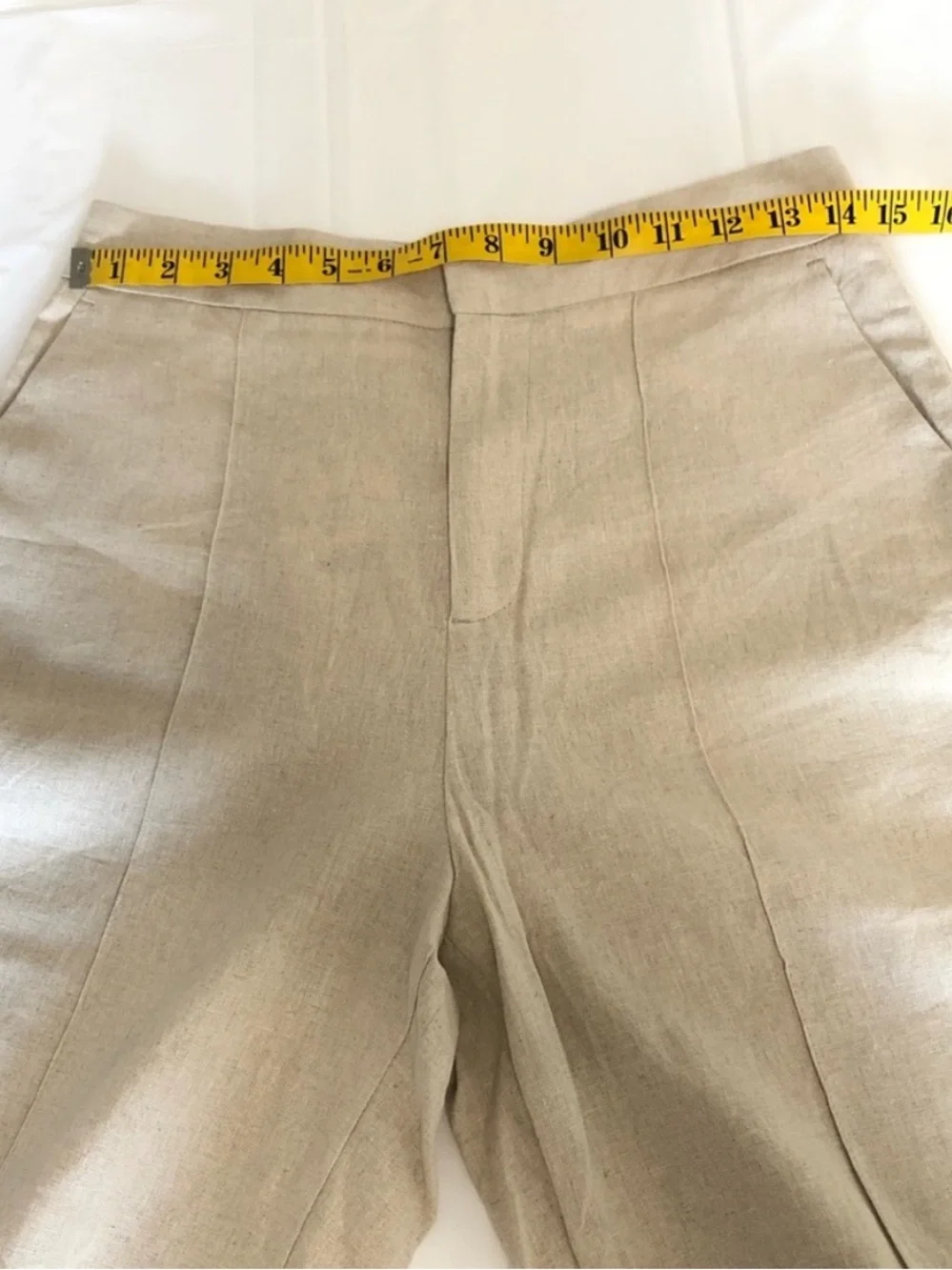 Zara Beige Tailored Straight Leg Linen-Blend Trousers